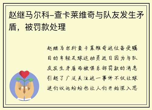 赵继马尔科-查卡莱维奇与队友发生矛盾，被罚款处理
