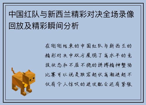 中国红队与新西兰精彩对决全场录像回放及精彩瞬间分析
